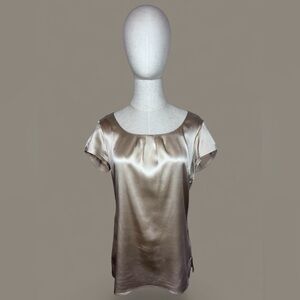 White House Black Market Satin Blouse in Champagne/Gold